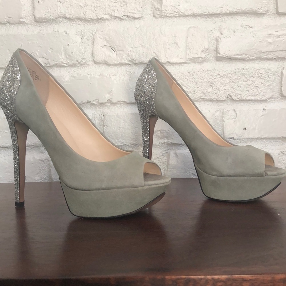 Boutique 9 Gray Suede Peep-toe Heels size 8.5